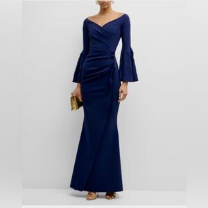 CHIARA BONI La Petite Blue Wrap Tie Front Bell Sleeve Gown